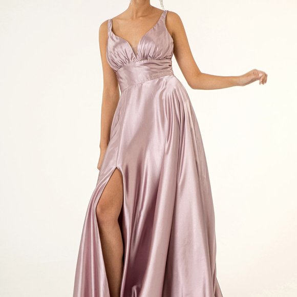 GLS Collective Dresses & Skirts - NEW MAUVE PROM PARTY WEDDING  V-Neck Wide Waistband A-Line Long Dress GSGL2963